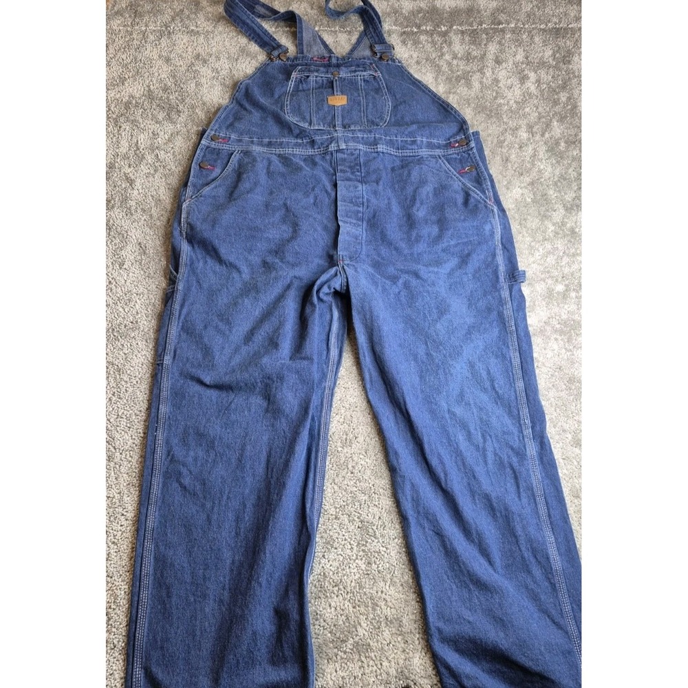 Red Kap Bib Overalls Men's 46x30 Blue Carpenter‎ Button Fly Dark Wash Denim Work